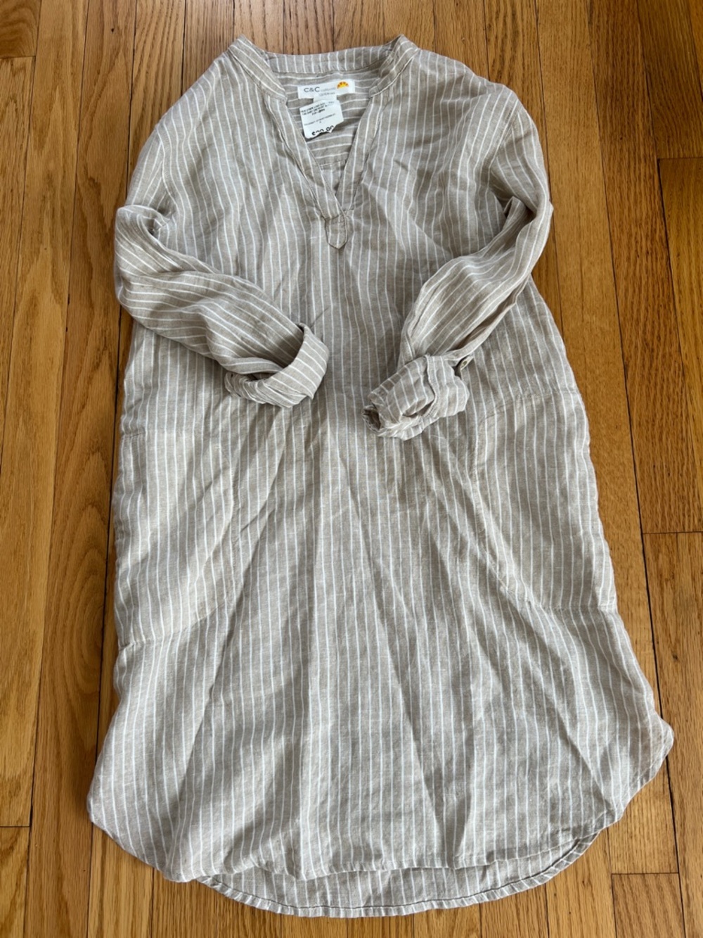 C&C California Taupe and White Striped Linen Tunic/Swim Cover Up